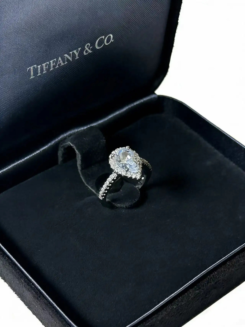 Tiffany & Co. Teardrop-Shaped Sapphire Ring with Diamond Accents